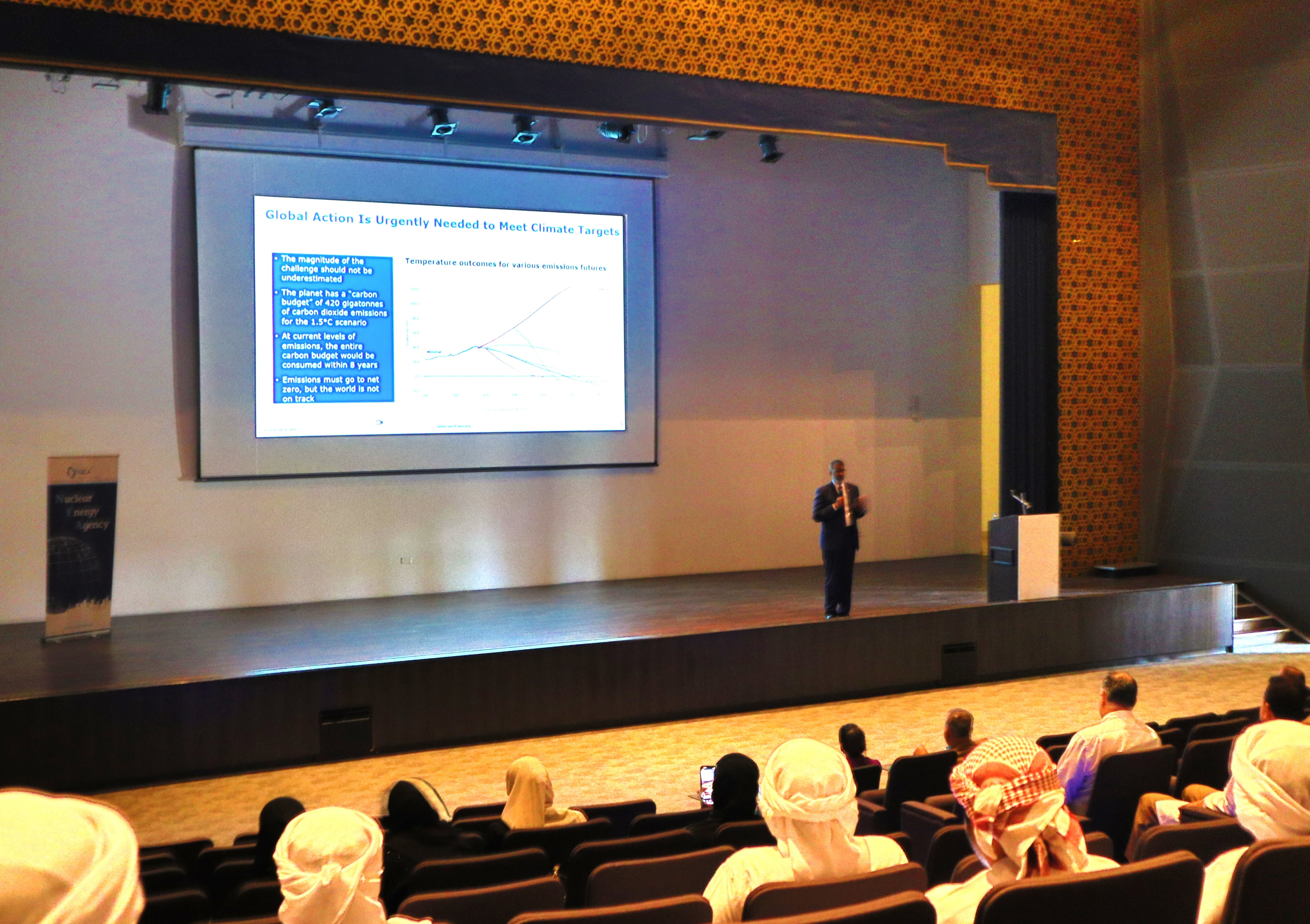 NEA Director-General Magwood delivering a lecture to students at Abu Dhabi Polytechnic University.